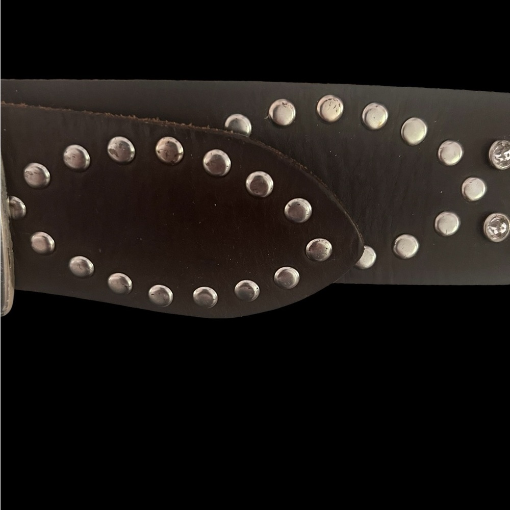 Anthropologie belt grommeted silver leather rhinestones western silver brass - Picture 9 of 15